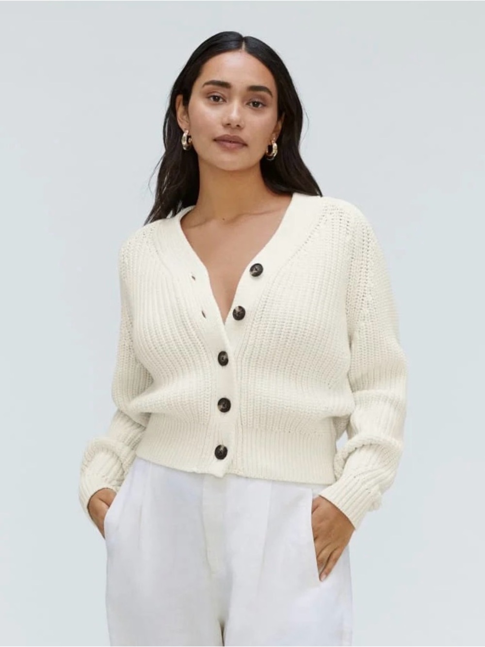 Everlane | Texture Cotton Cardigan in Canvas (Cream) | Size M